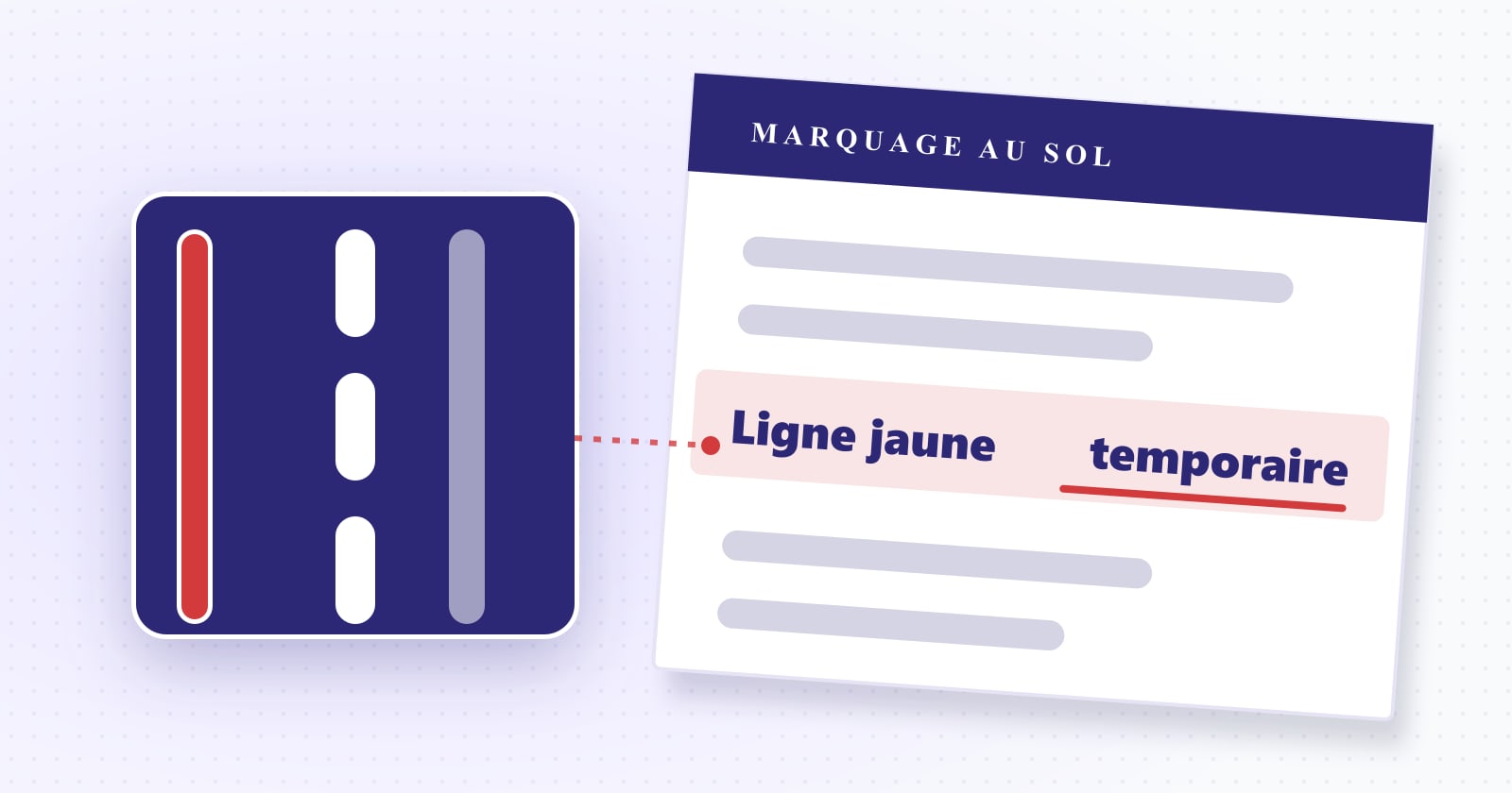 Illustration éditoriale : ligne jaune — temporaire. Rubrique Code de la route.