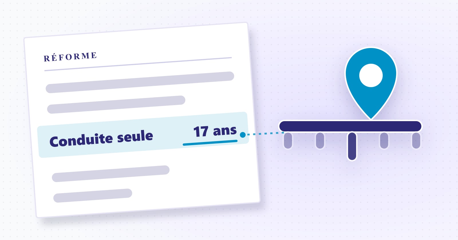 Illustration éditoriale : conduite seule — 17 ans. Rubrique Catégories et âges.