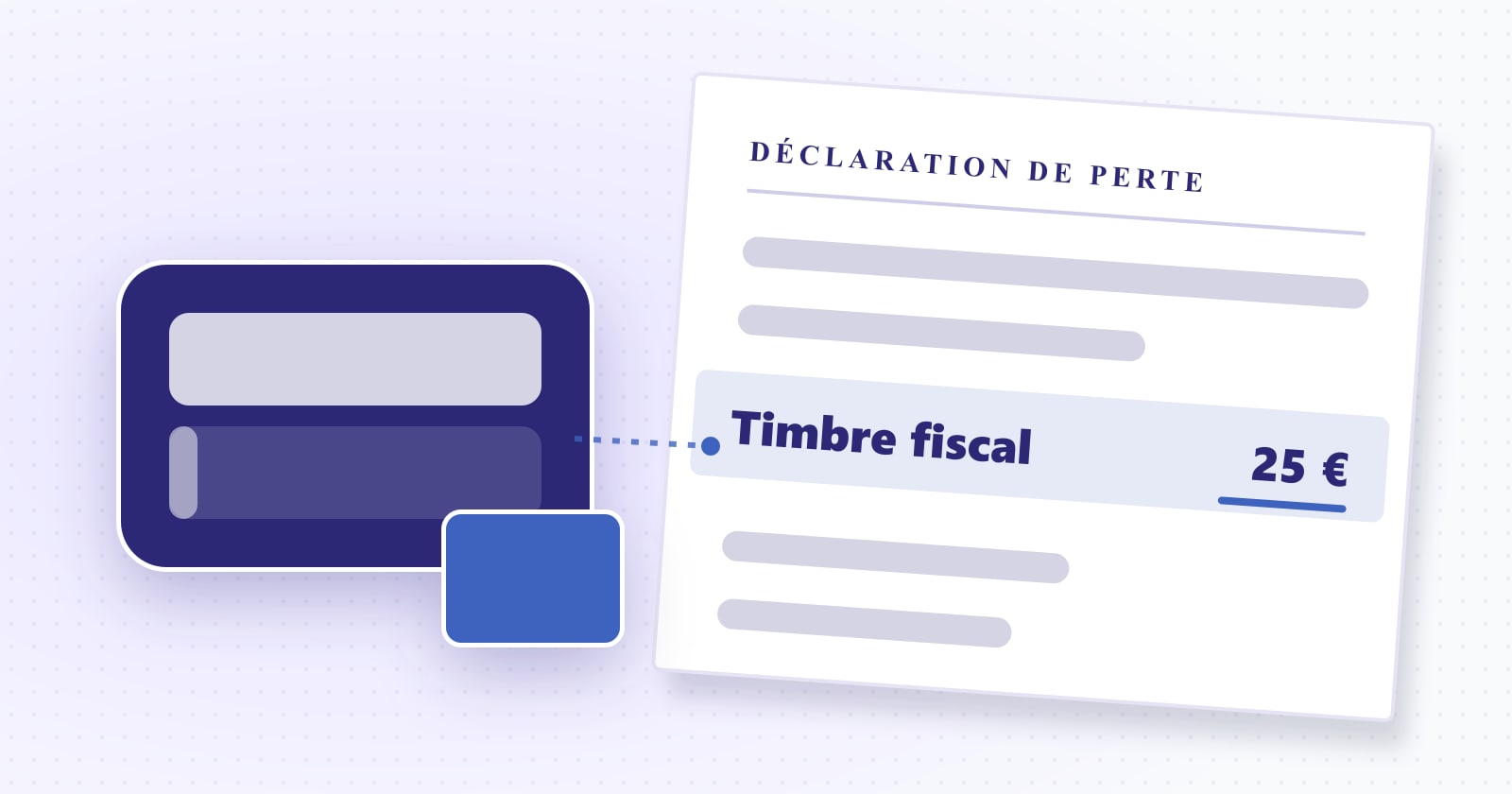 Illustration éditoriale : timbre fiscal — 25 €. Rubrique Démarches ANTS.