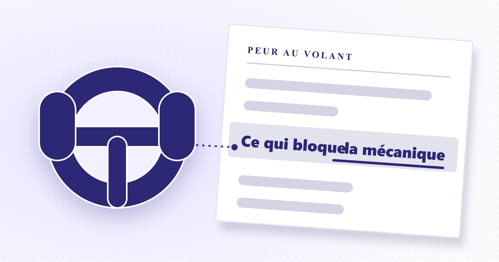 Illustration éditoriale : ce qui bloque — la mécanique. Rubrique Conduite.