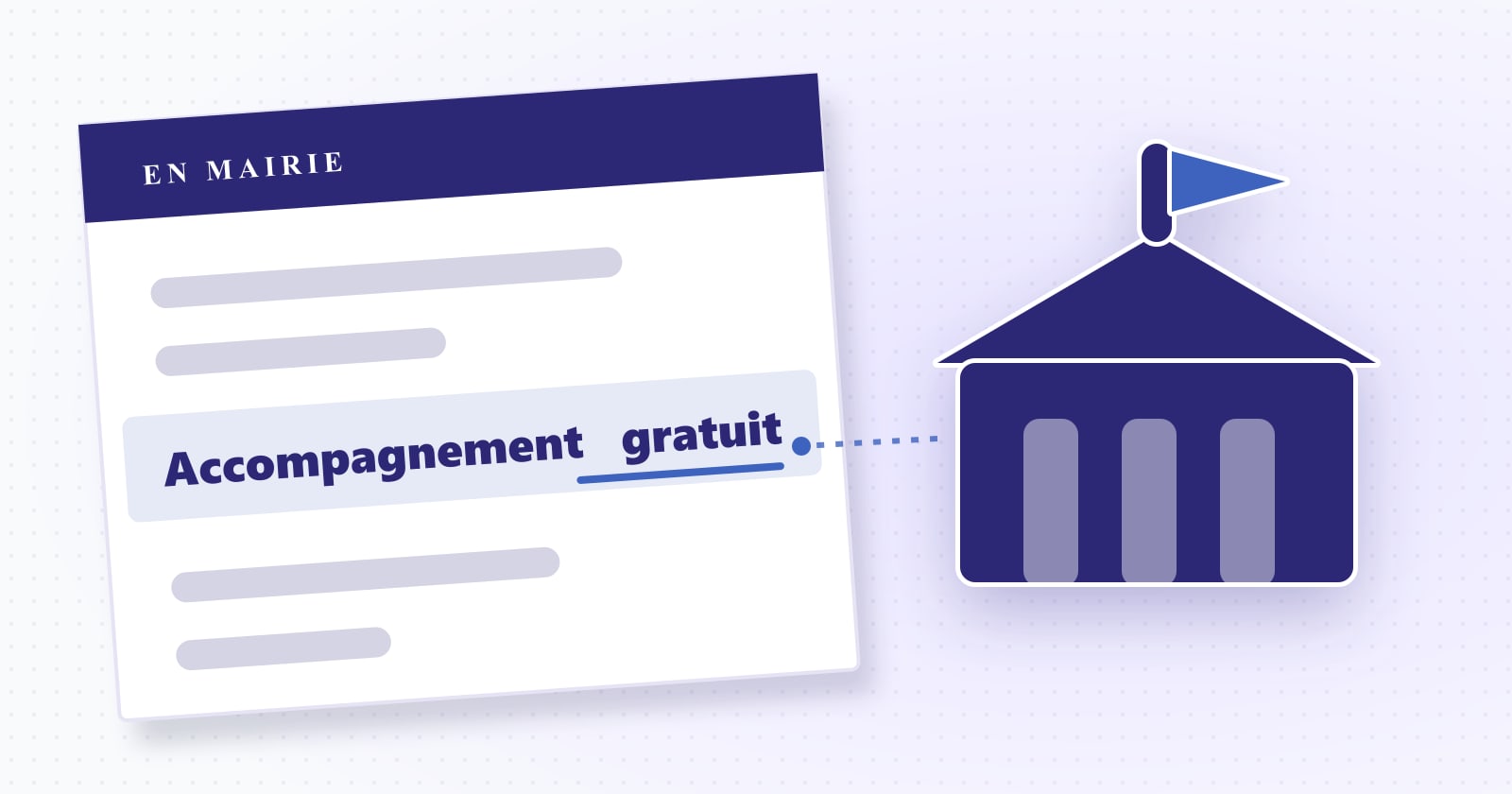 Illustration éditoriale : accompagnement — gratuit. Rubrique Démarches ANTS.