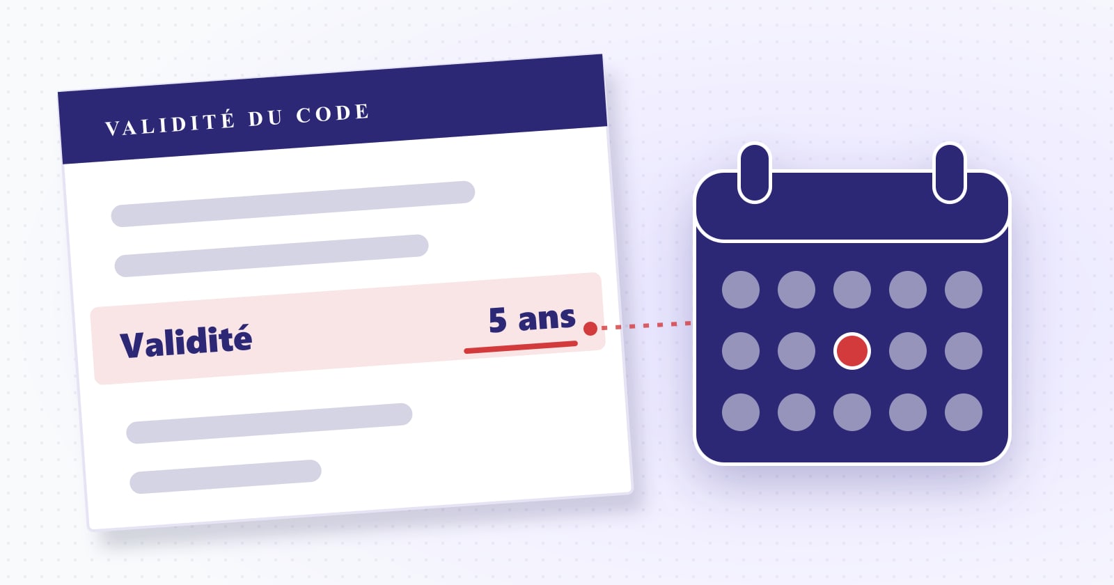 Illustration éditoriale : validité — 5 ans. Rubrique Code de la route.